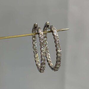 14kt White Gold 1 CTW Diamond Inside Out Oval Hoop Earrings